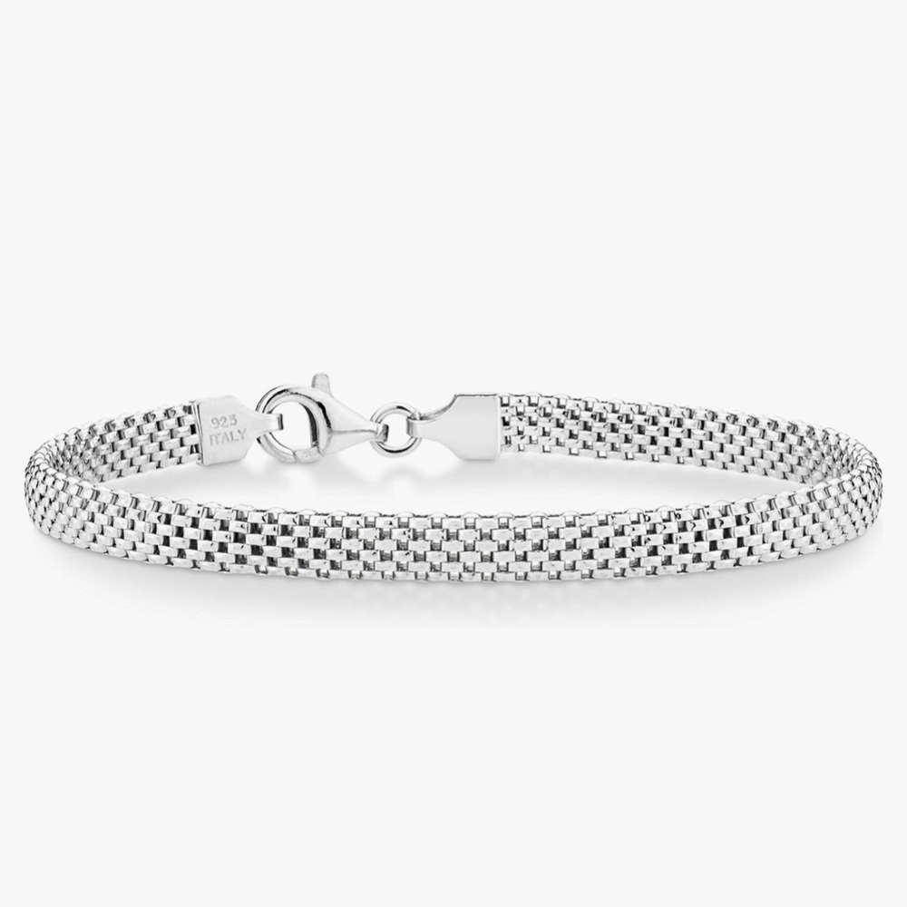 NEW Italy 925 Sterling Silver Mesh Chain Link Bracelet Made in Italy